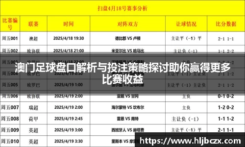 澳门足球盘口解析与投注策略探讨助你赢得更多比赛收益